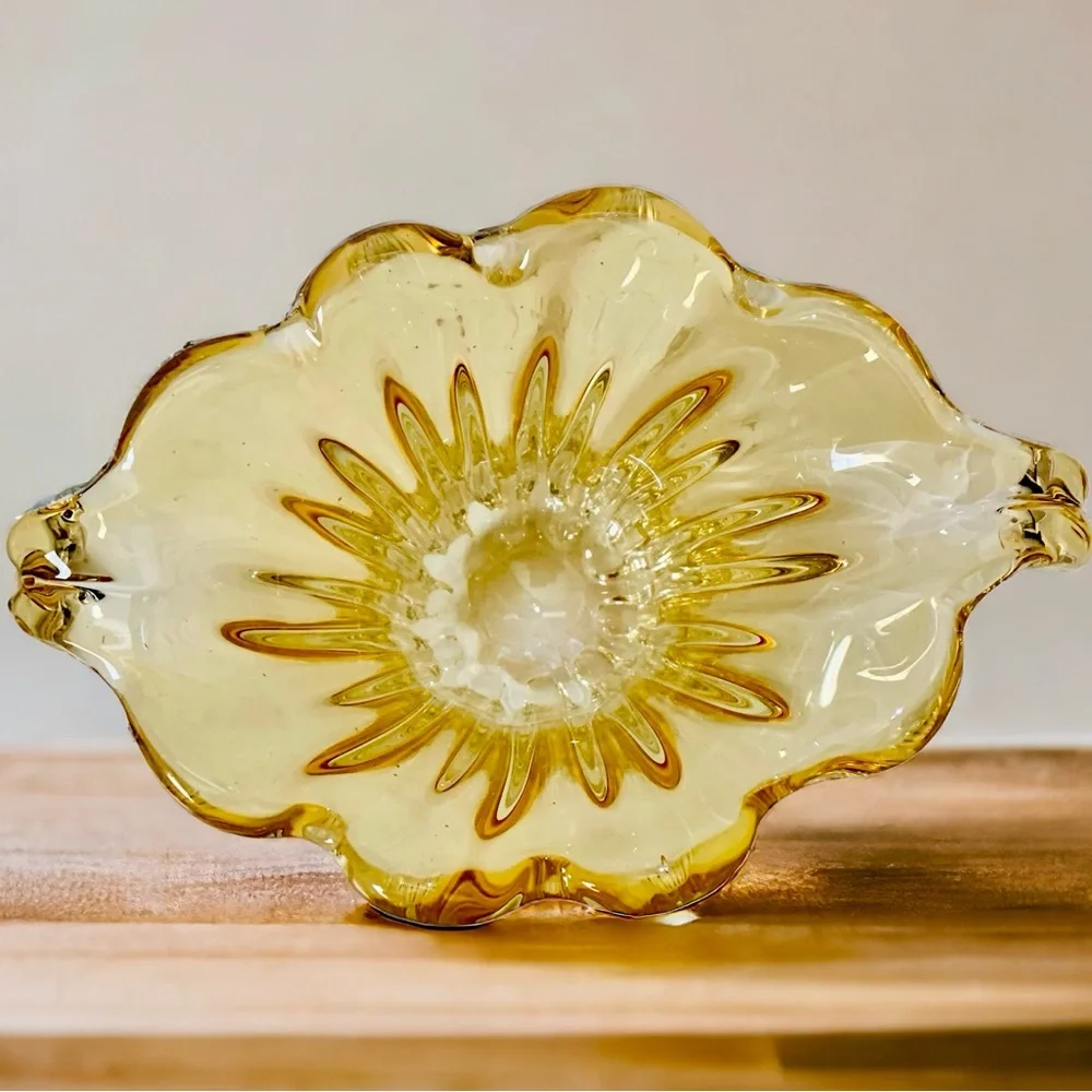 Amber Hand Blown Glass Sommerso Waterfall Vase